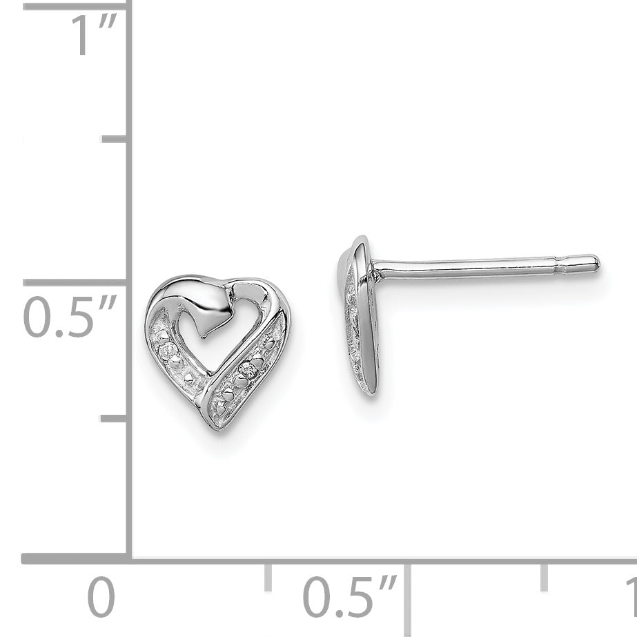 Sterling Silver Rhodium Diamond Heart Post Earrings