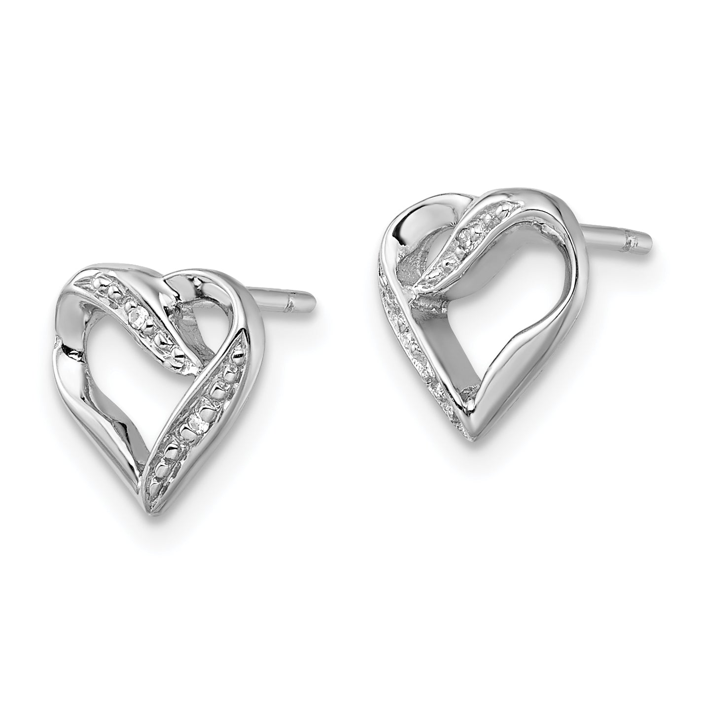 Sterling Silver Rhodium Diamond Heart Post Earrings Secondary image
