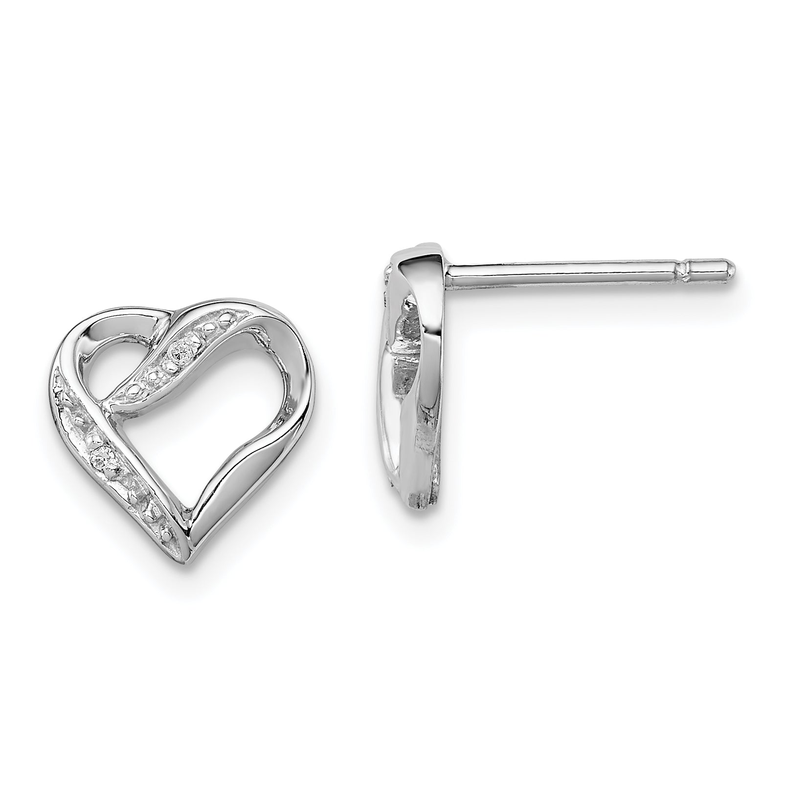 Sterling Silver Rhodium Diamond Heart Post Earrings Main image