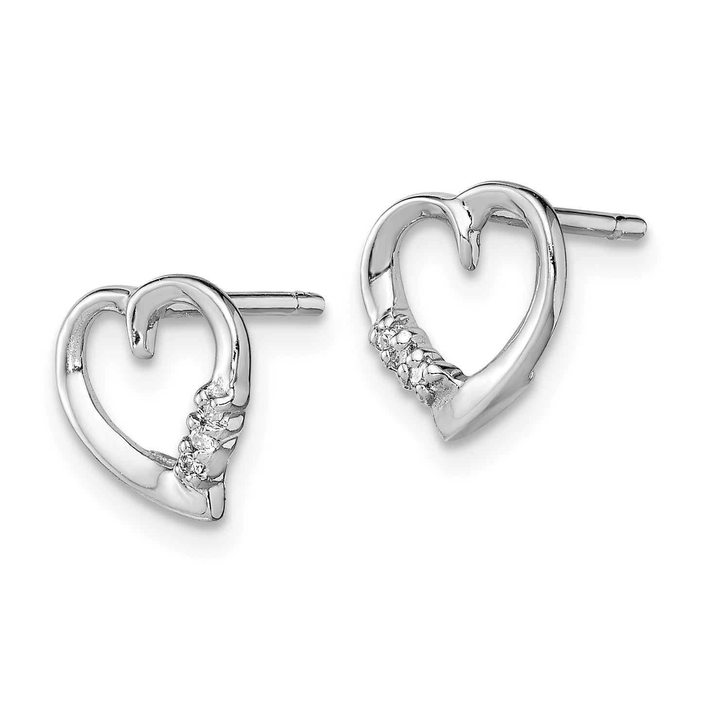 Sterling Silver Rhodium Diamond Heart Post Earrings Secondary image