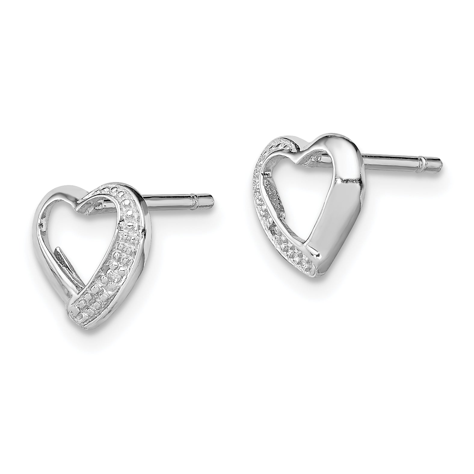 Sterling Silver Rhodium Diamond Heart Post Earrings Secondary image