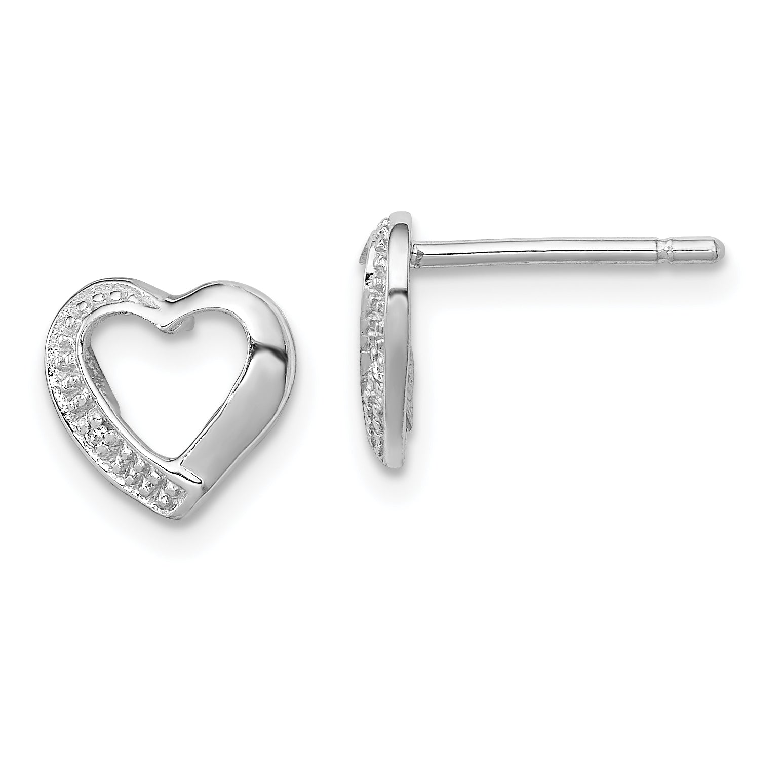 Sterling Silver Rhodium Diamond Heart Post Earrings Main image