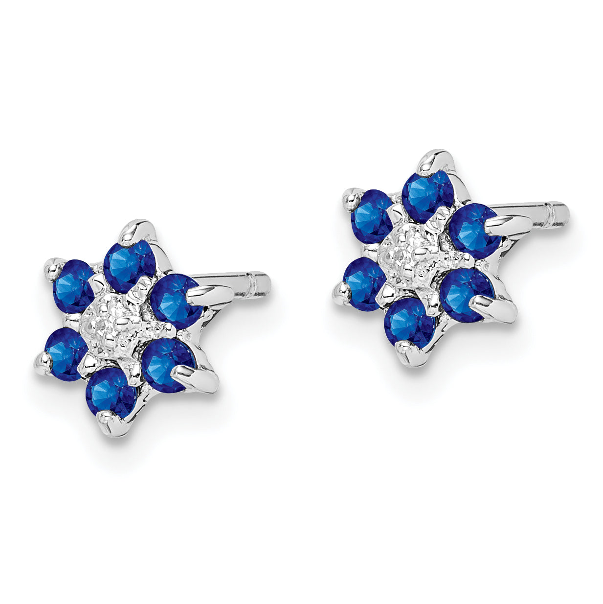 Sapphire & Diamond Button Stud Earrings in Sterling Silver Secondary image