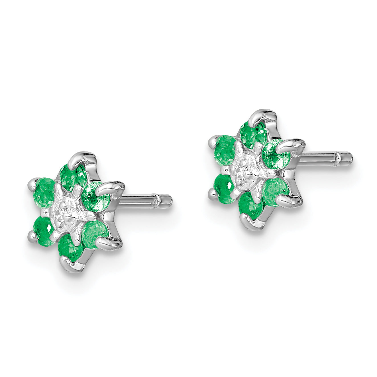 Sterling Silver Rhodium Emerald & Diamond Post Earrings Secondary image