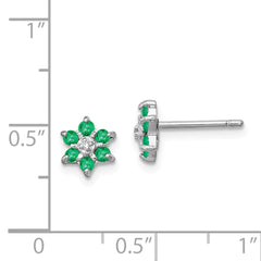 Sterling Silver Rhodium Emerald & Diamond Post Earrings