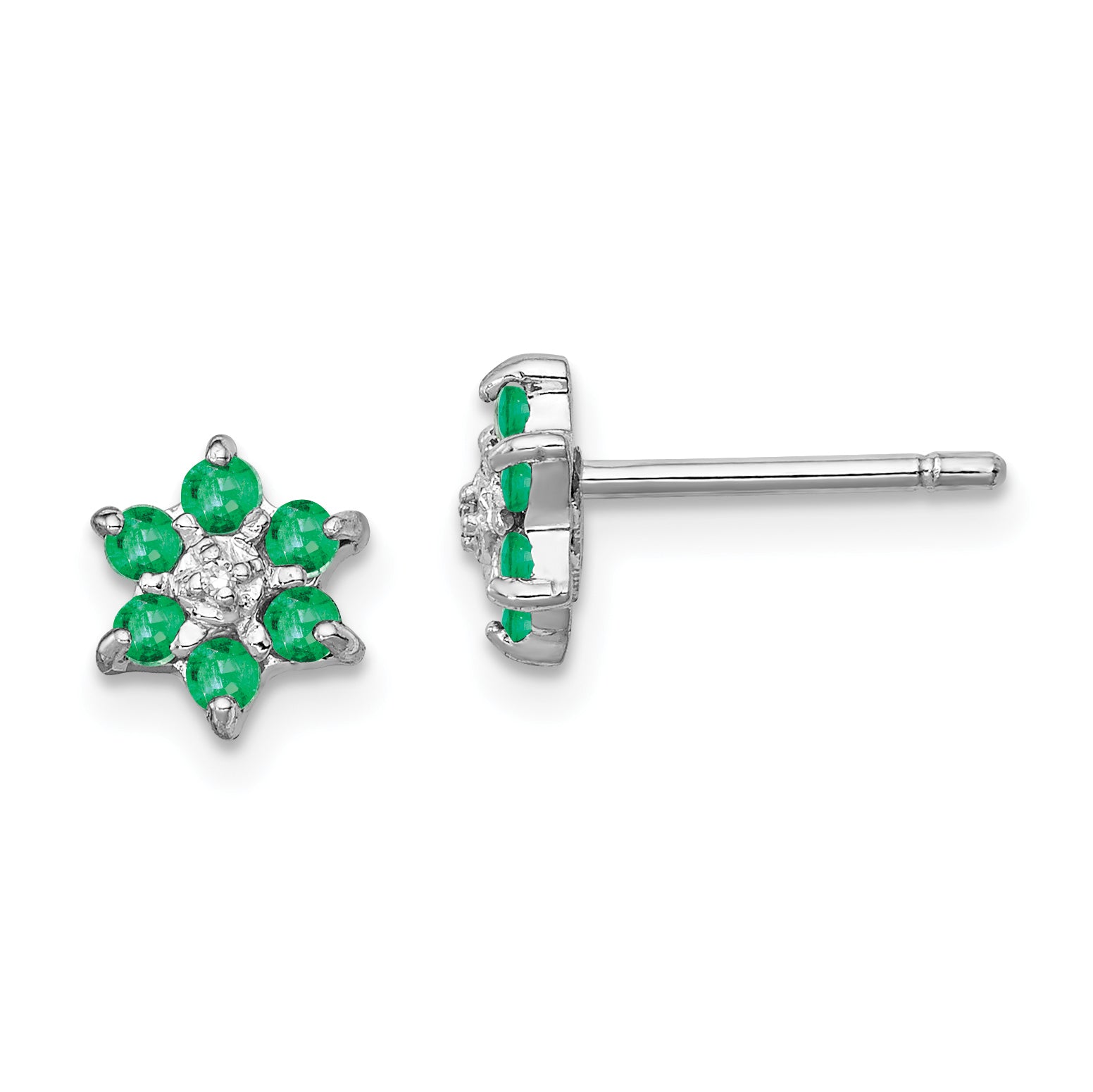Sterling Silver Rhodium Emerald & Diamond Post Earrings Main image