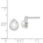 Sterling Silver Rhodium-plated 5mm FW Cultured Pearl & Diamond Post Ear