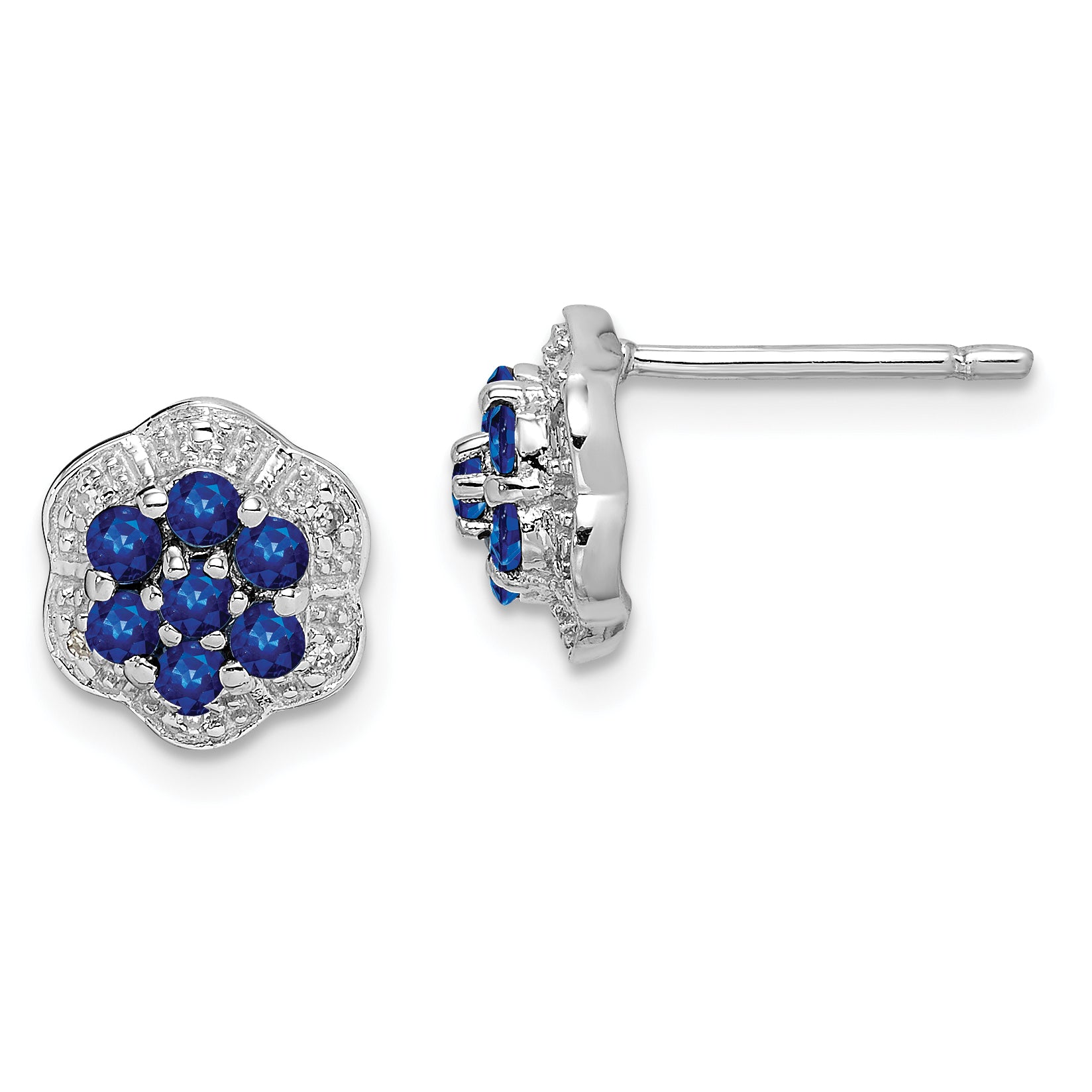 Sterling Silver Rhodium Sapphire & Diamond Post Earrings Main image