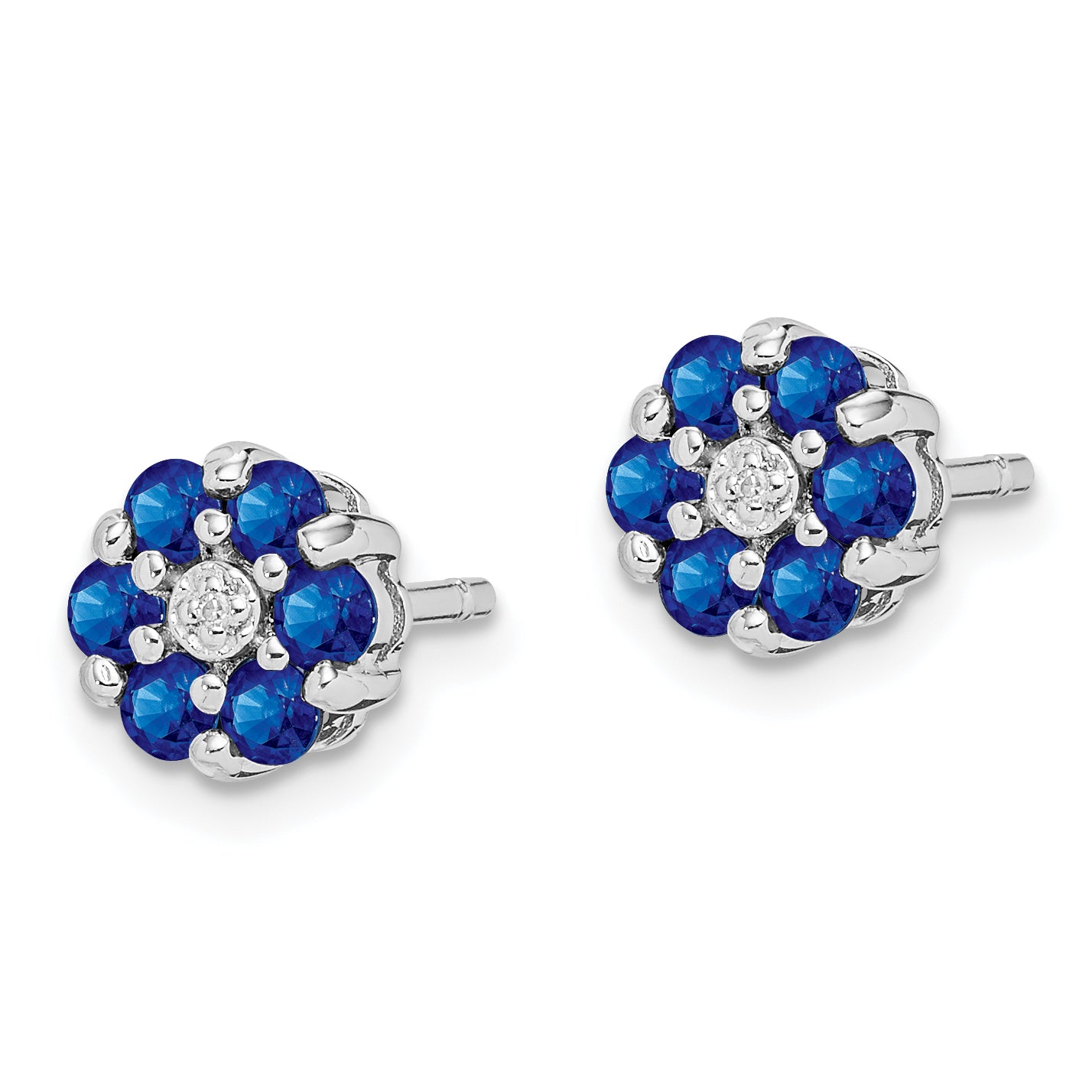 Sterling Silver Rhodium Sapphire & Diamond Post Earrings Secondary image