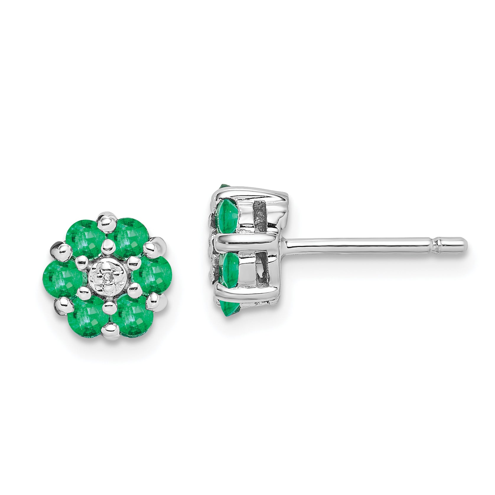 Sterling Silver Rhodium Emerald & Diamond Post Earrings Main image