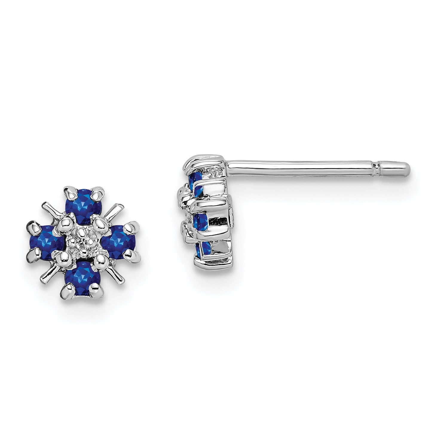 Sterling Silver Rhodium Sapphire & Diamond Post Earrings Main image