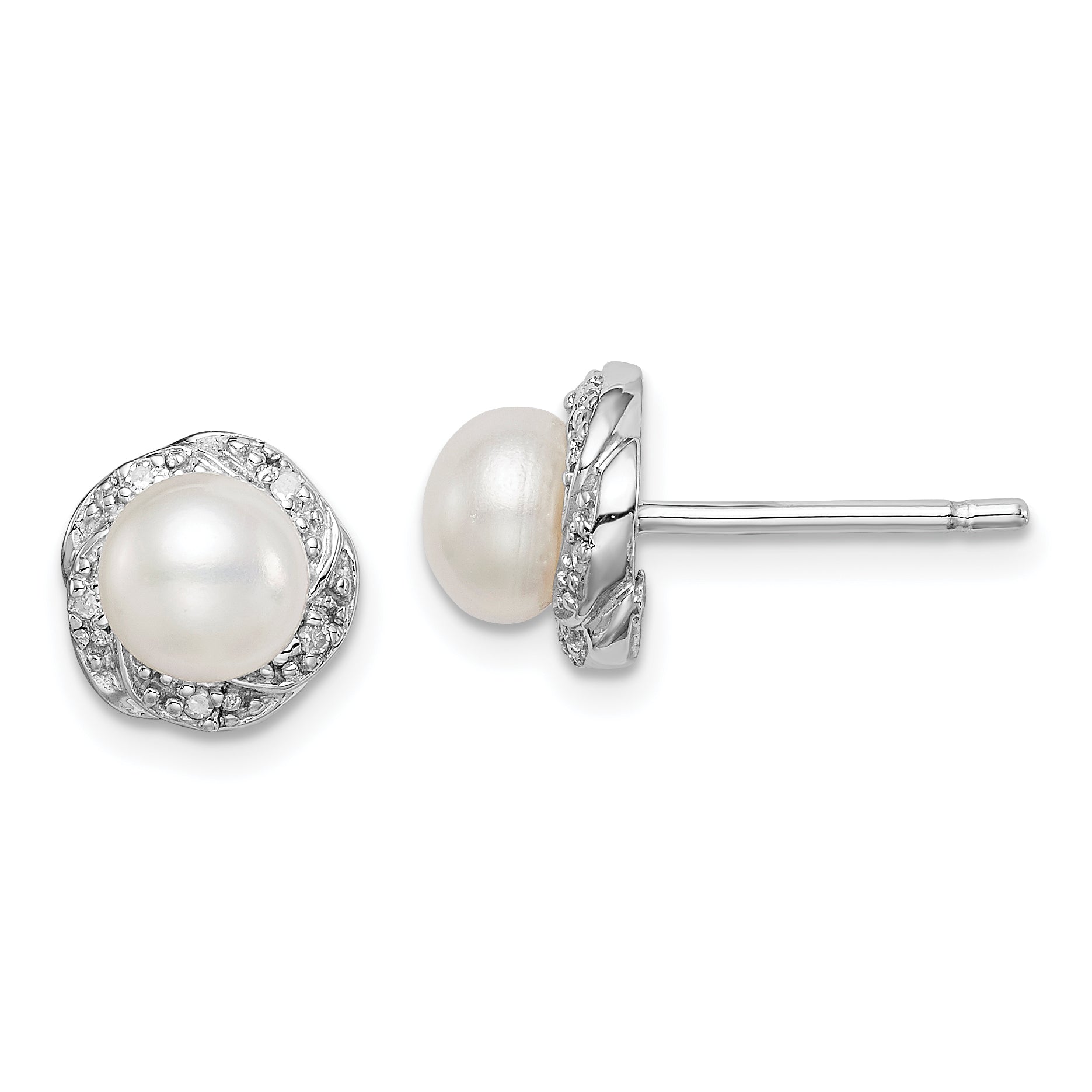 Sterling Silver Rhodium FW Cultured Pearl & Diamond Post Earrings Main image