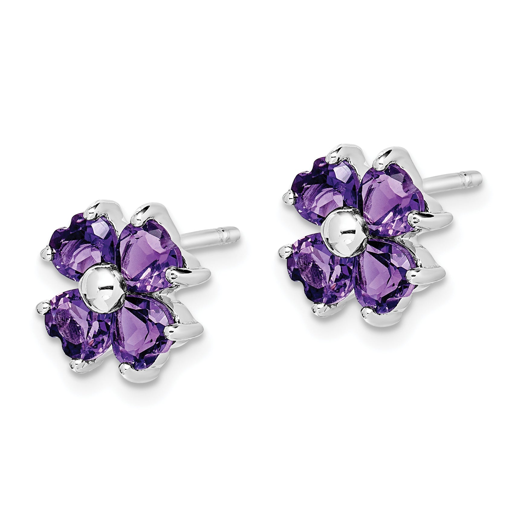 Sterling Silver Rhodium Plated Amethyst Flower Post Earrings Secondary image