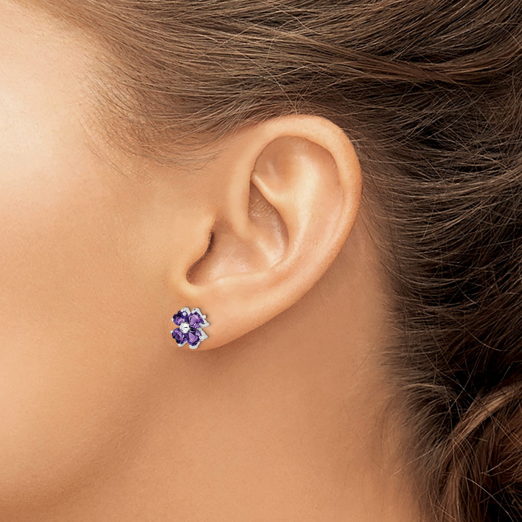 Amethyst Flower Stud Earrings in Sterling Silver, 4mm - Sophia Jewelers