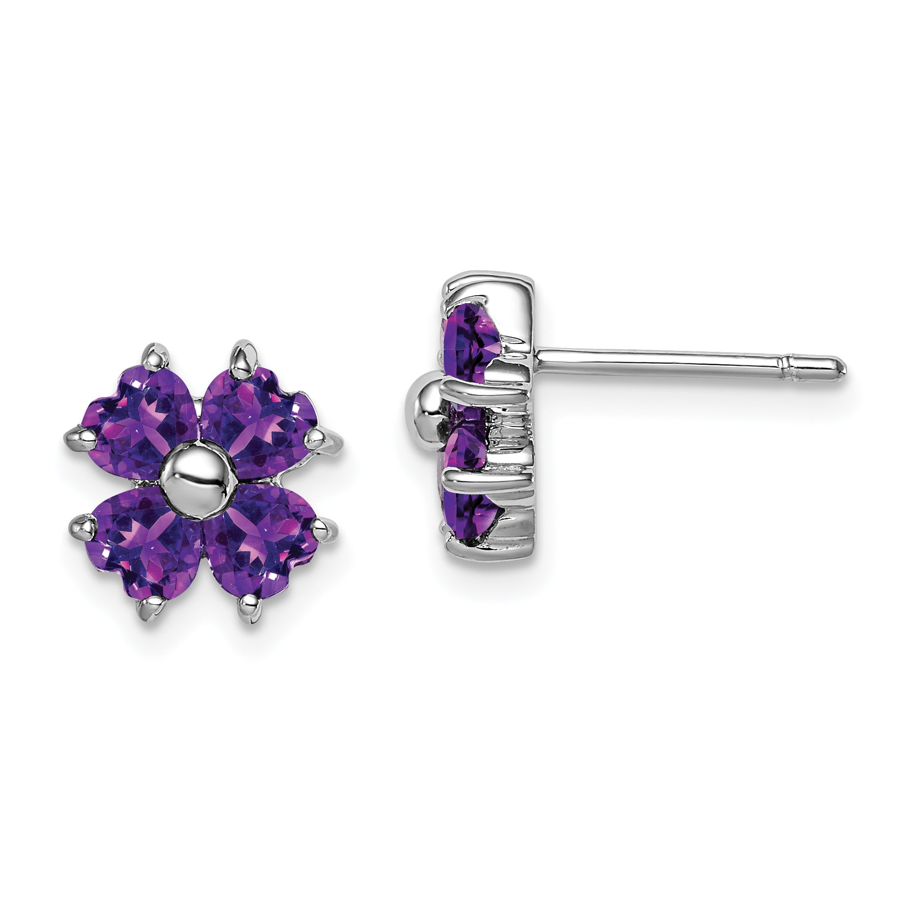 Sterling Silver Rhodium Plated Amethyst Flower Post Earrings Main image