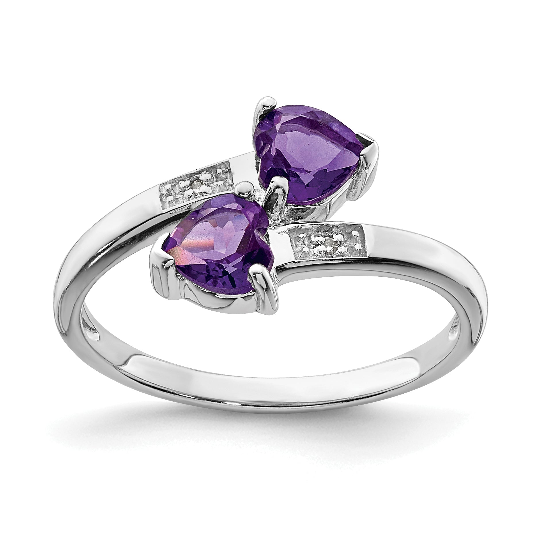 Sterling Silver Rhodium Amethyst & Diamond Heart Ring Main image