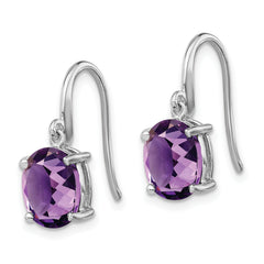 Sterling Silver Rhodium Plated  Amethyst Wire Earrings