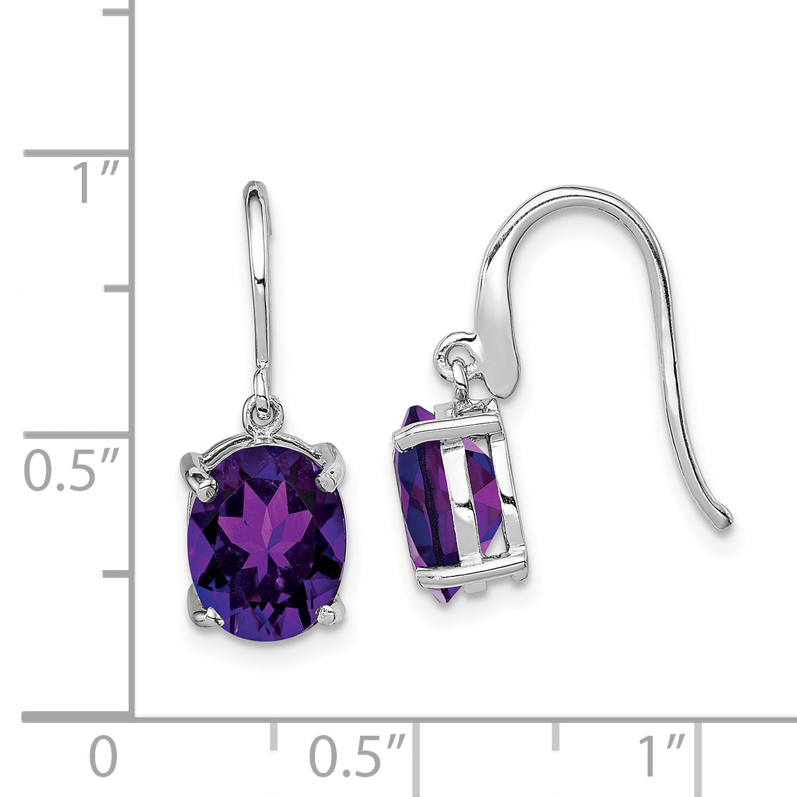 Sterling Silver Rhodium Plated  Amethyst Wire Earrings