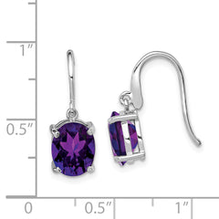 Sterling Silver Rhodium Plated  Amethyst Wire Earrings