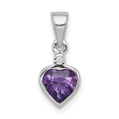 Sterling Silver Rhodium Plated Amethyst and Diamond Pendant