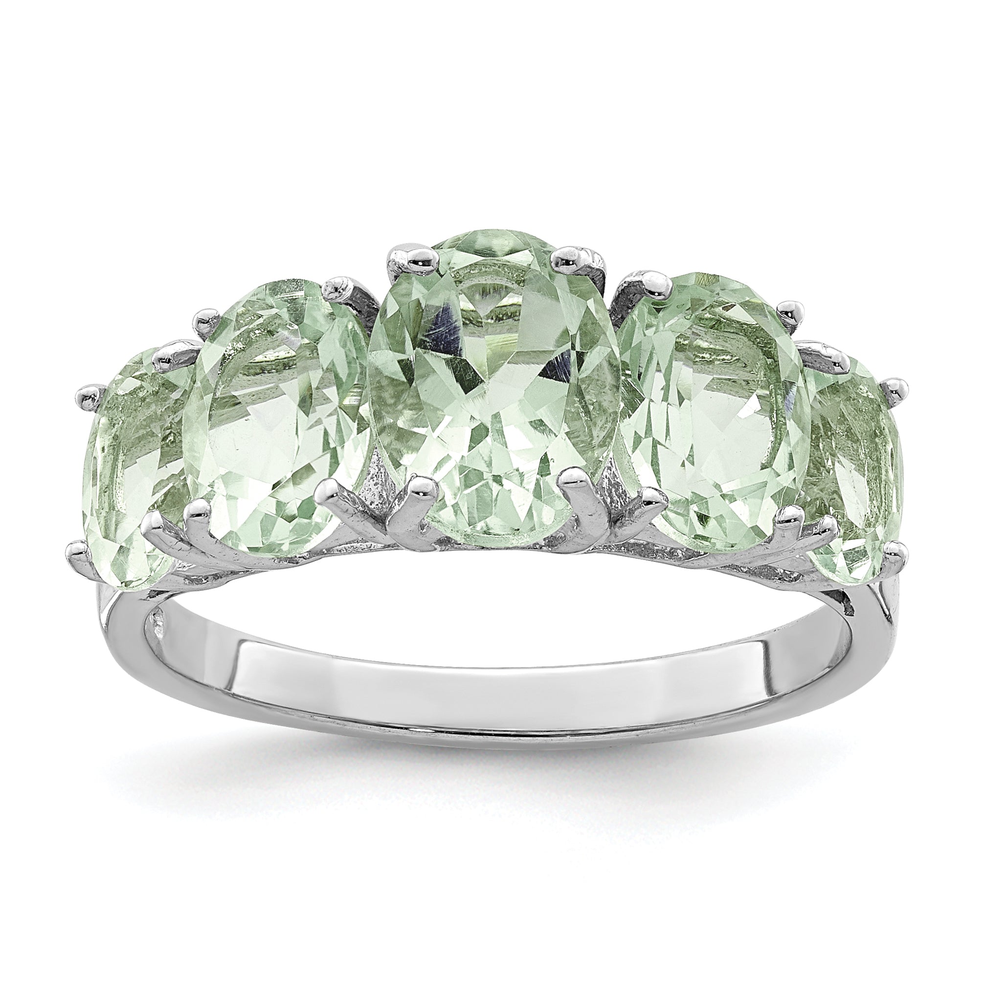 Sterling Silver Rhodium Green Quartz Ring