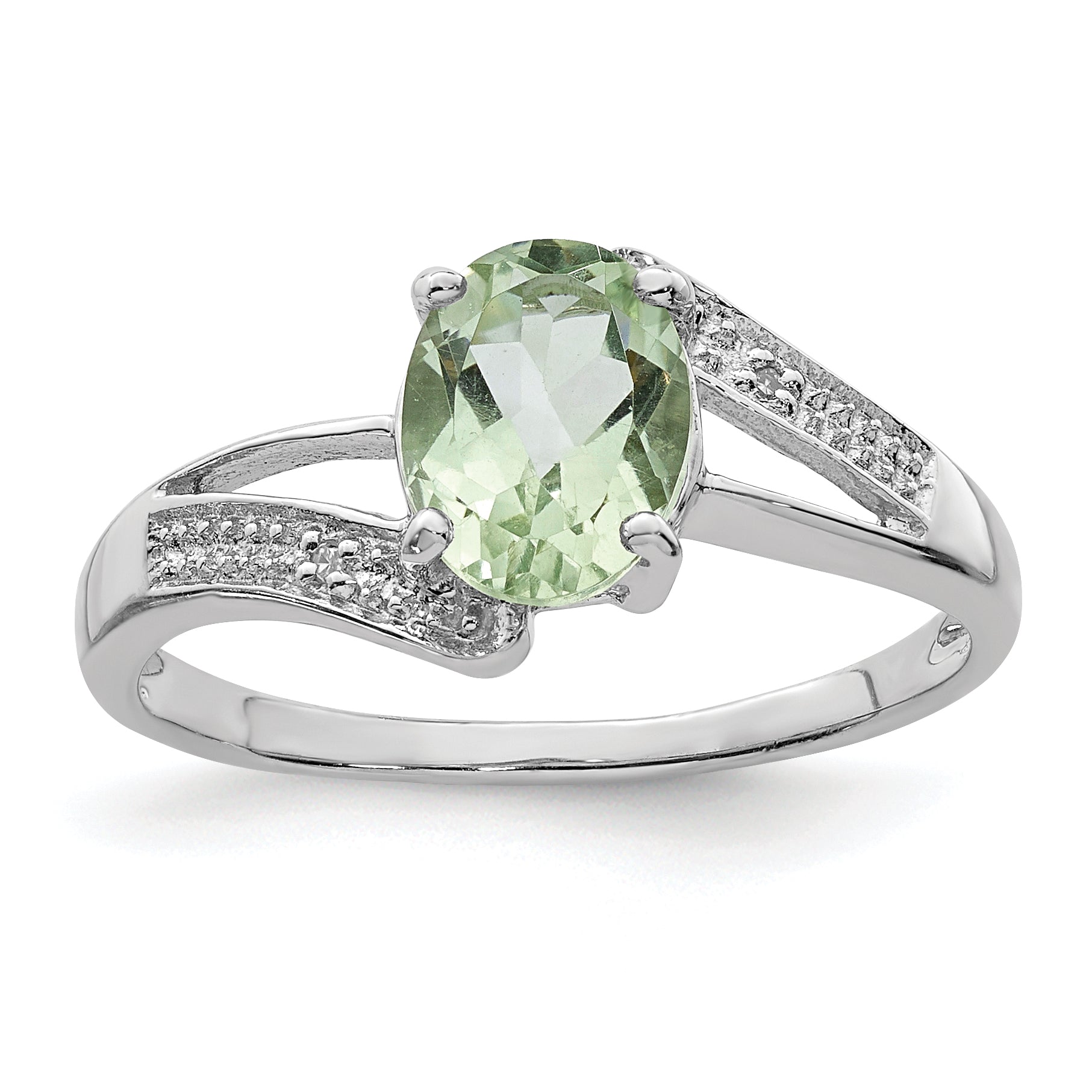 Sterling Silver Rhodium Green Quartz & Diamond Ring Main image