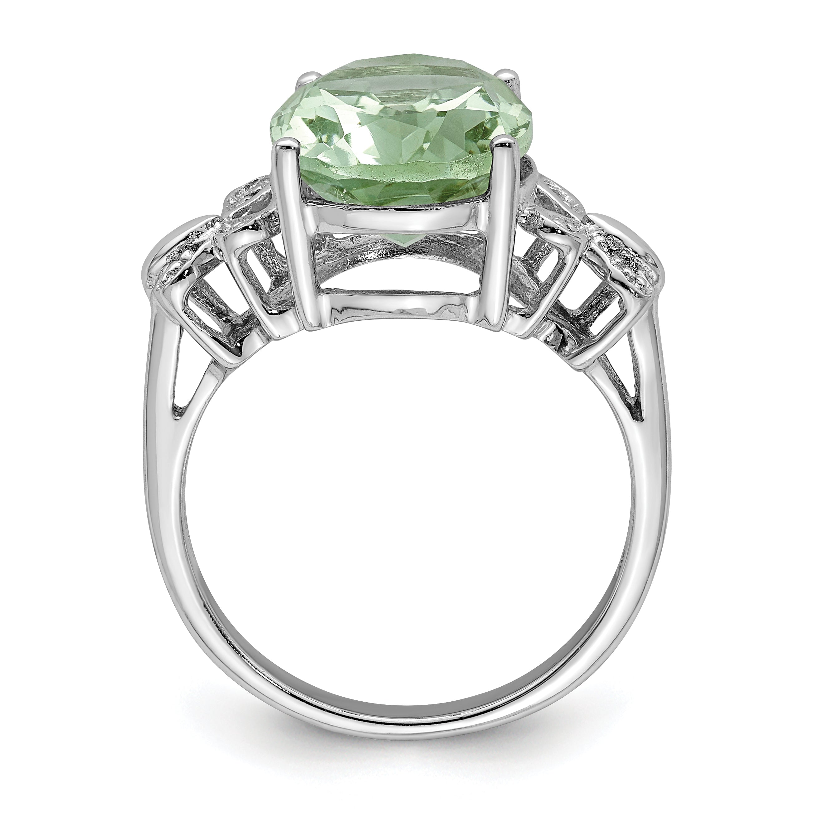Sterling Silver Rhodium Green Quartz & Diamond Ring Secondary image