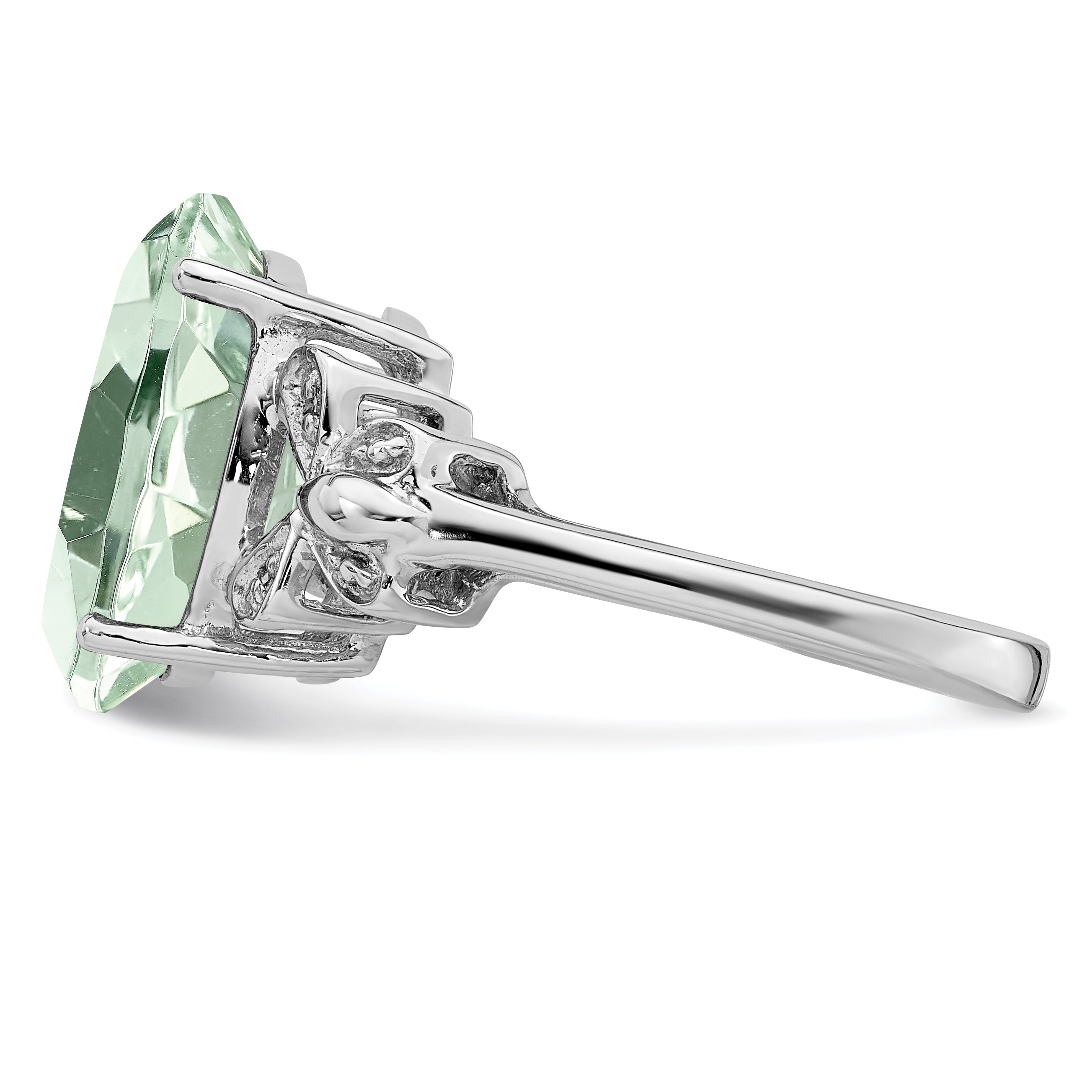Sterling Silver Rhodium Green Quartz & Diamond Ring