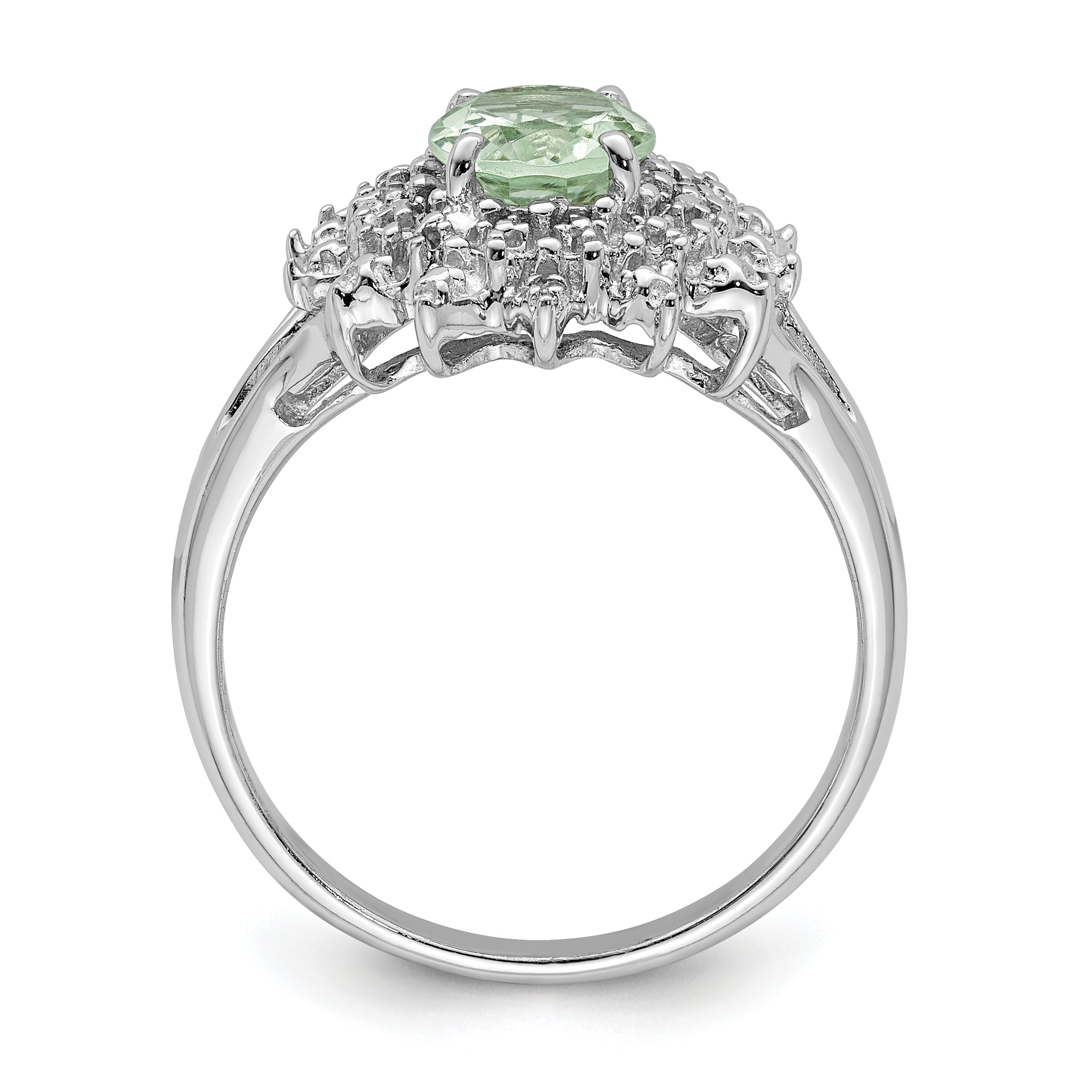 Sterling Silver Rhodium Green Quartz & Diamond Ring Secondary image