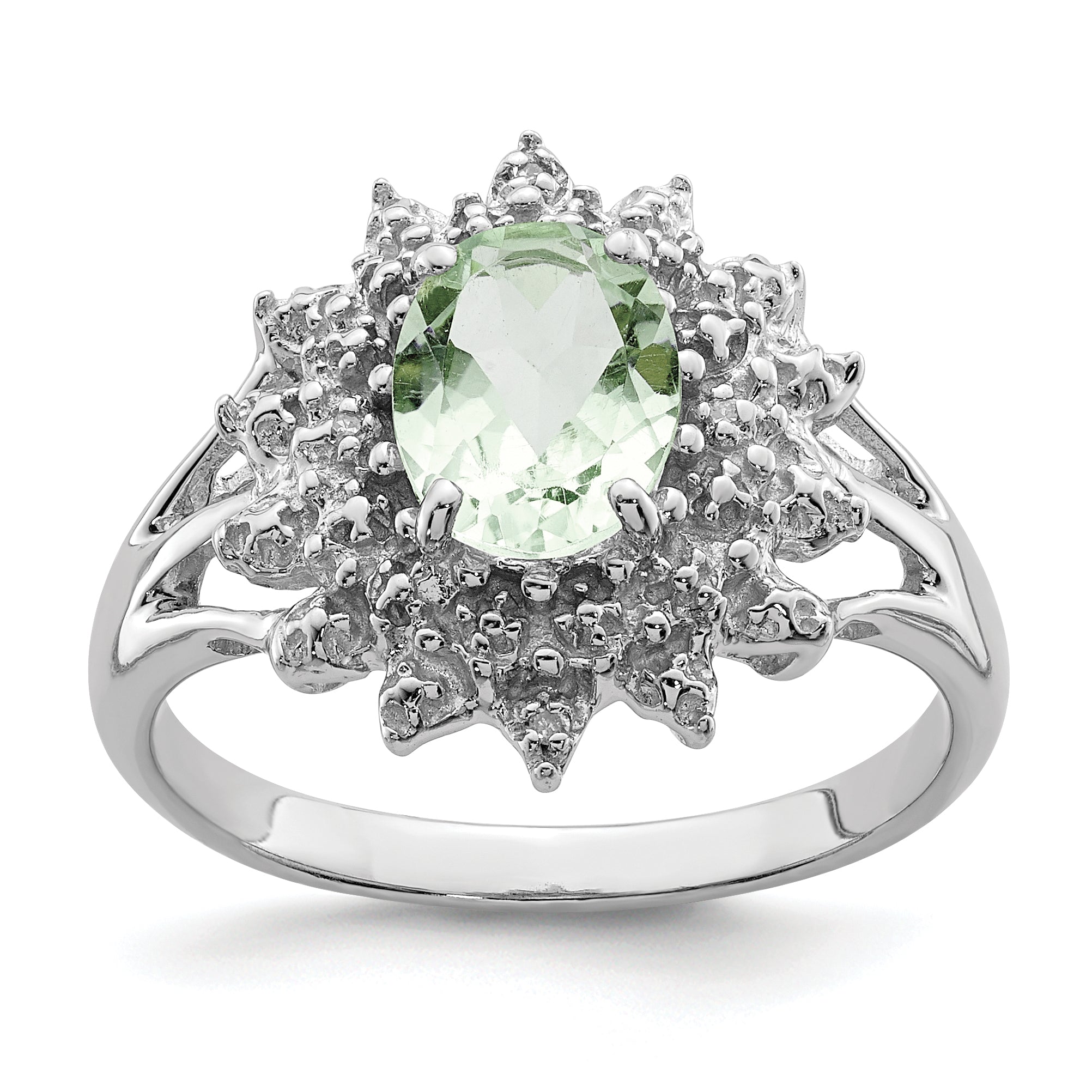 Sterling Silver Rhodium Green Quartz & Diamond Ring Main image