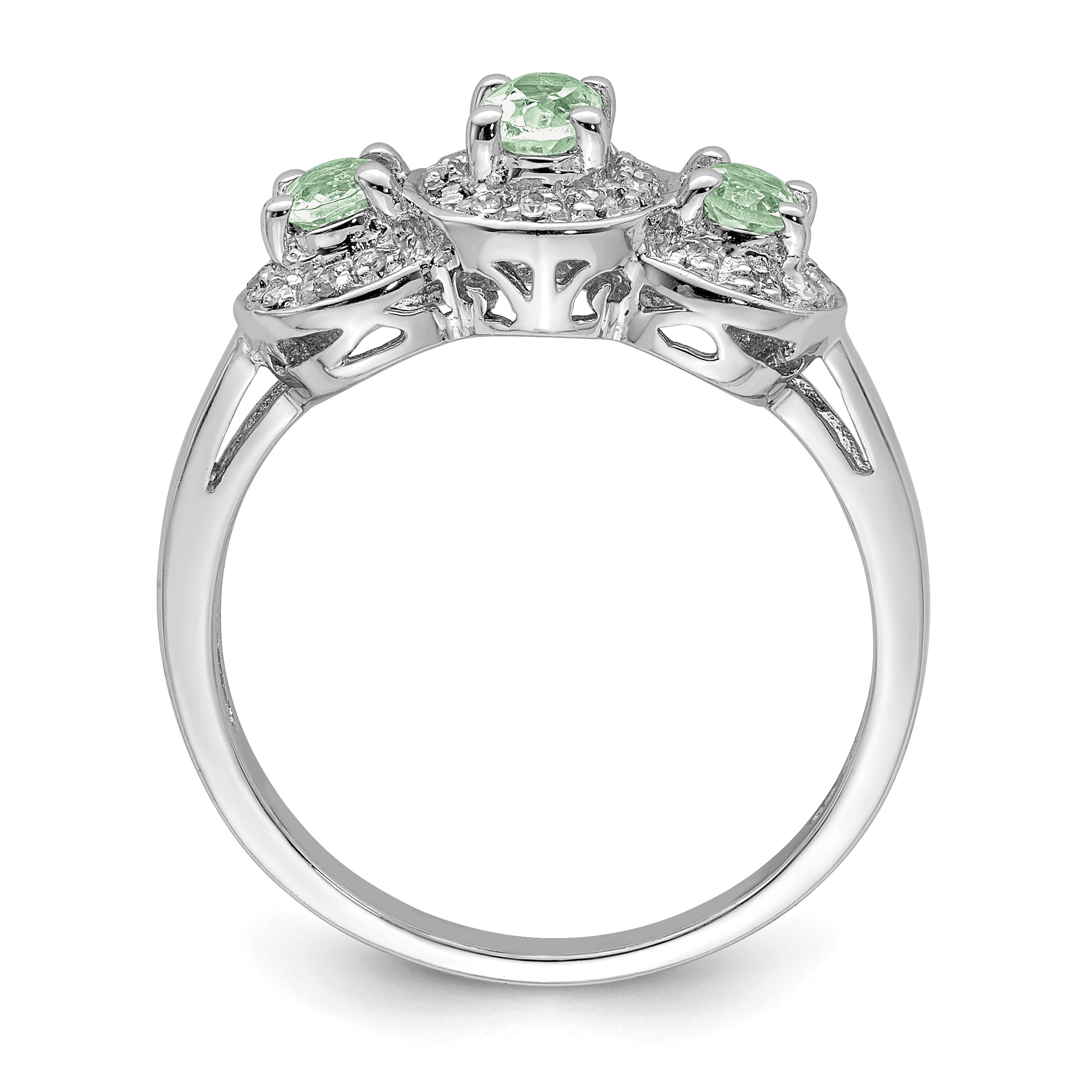 Sterling Silver Rhodium Green Quartz & Diamond Ring Secondary image