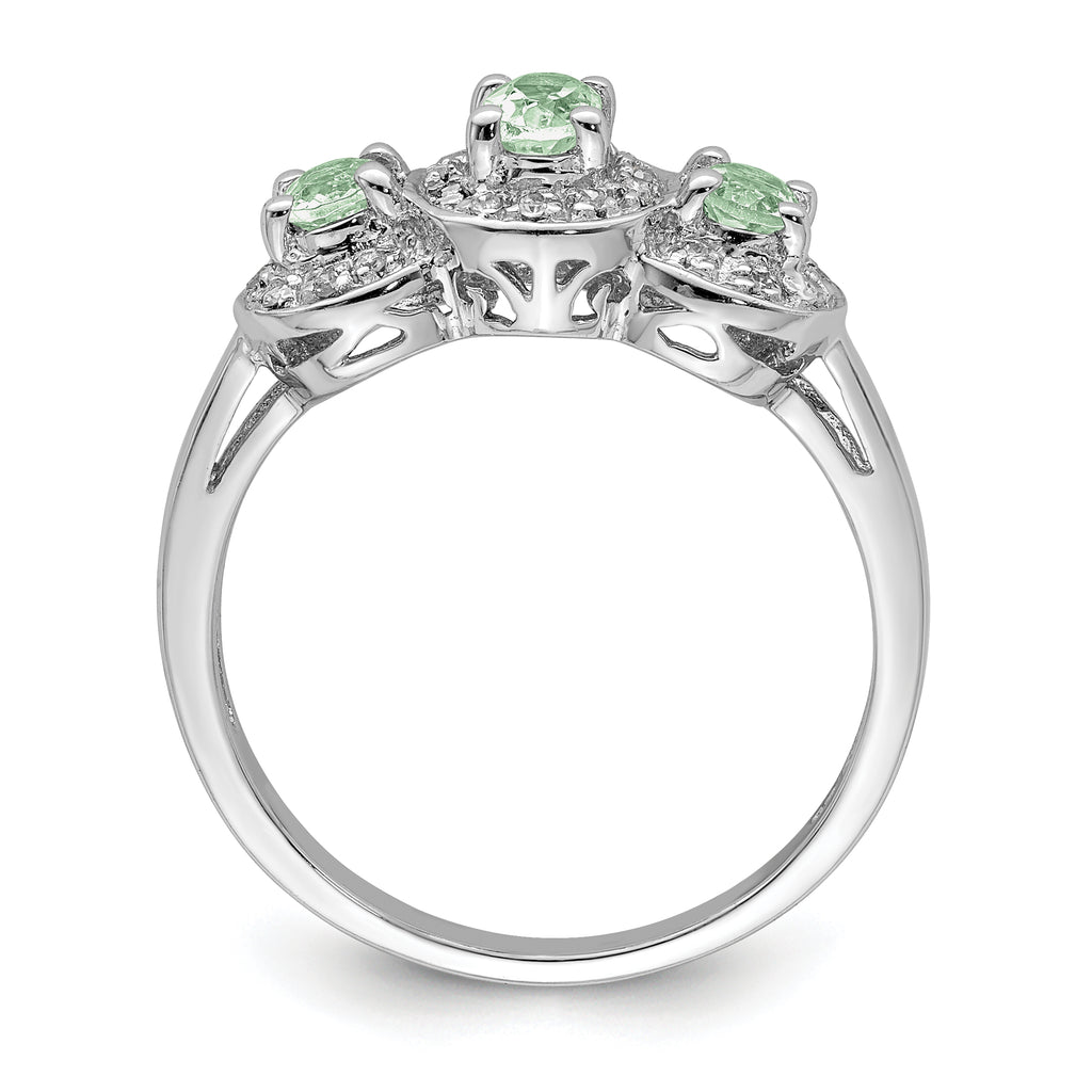 Sterling Silver Rhodium Green Quartz & Diamond Ring