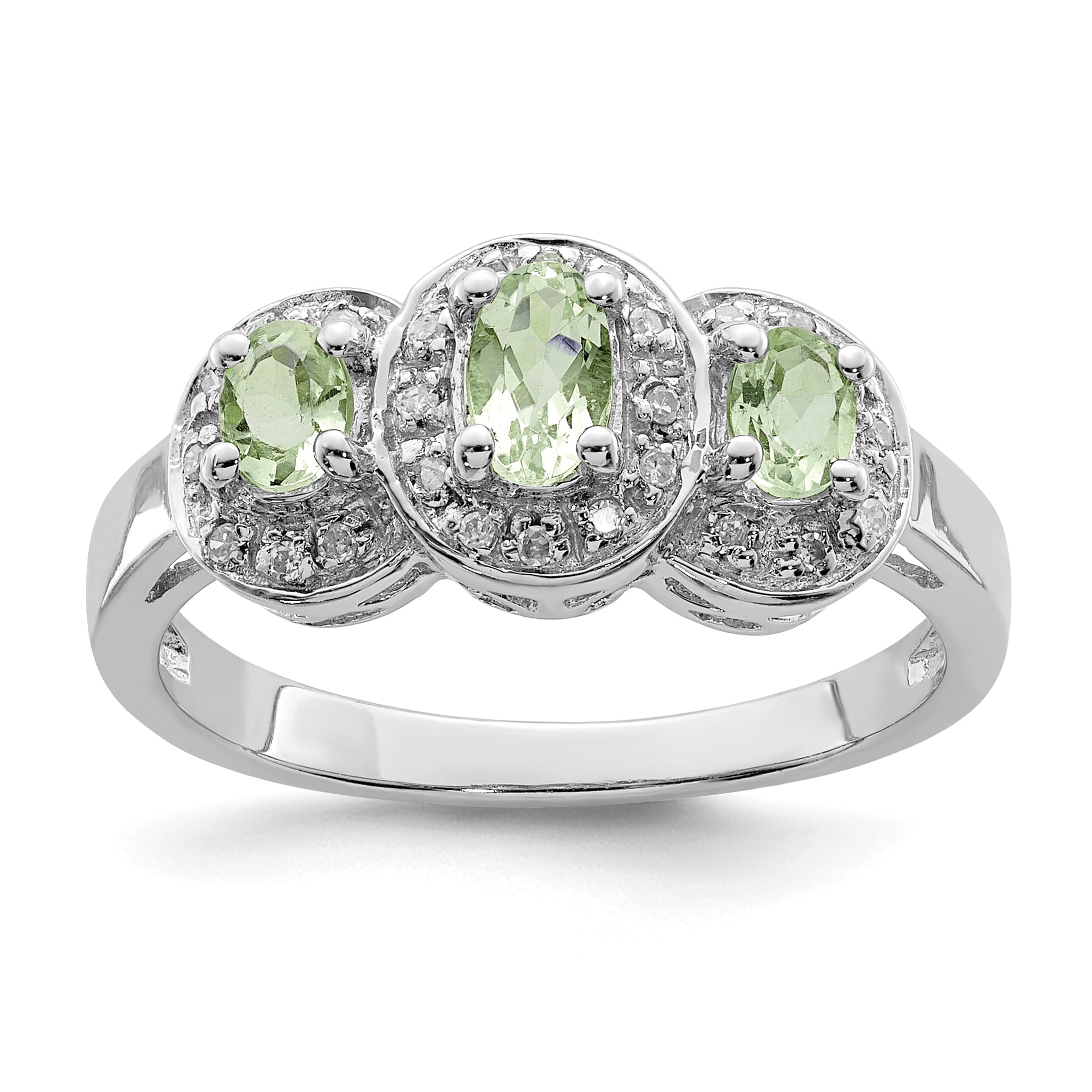Sterling Silver Rhodium Green Quartz & Diamond Ring Main image