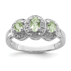 Sterling Silver Rhodium Green Quartz & Diamond Ring