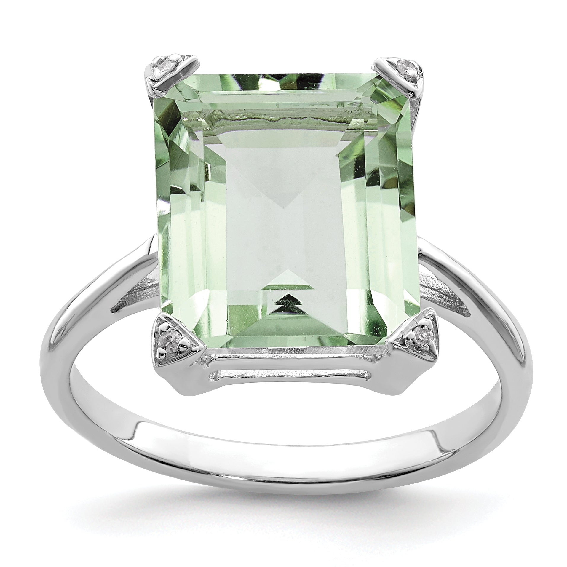 Sterling Silver Rhodium Green Quartz Diamond Ring Main image