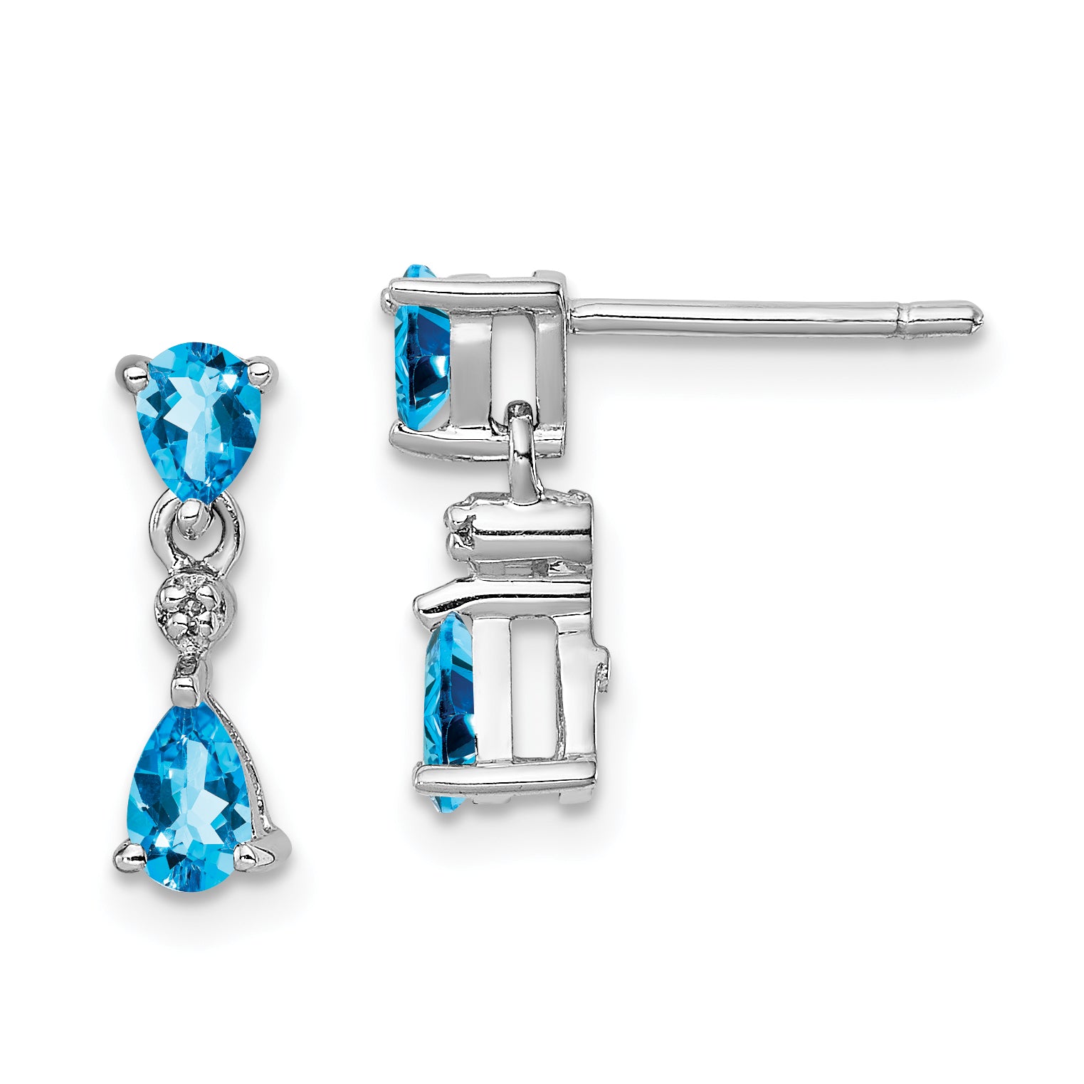 Sterling Silver Rhodium-plated Blue Topaz and Diamond Post Earrings Main image