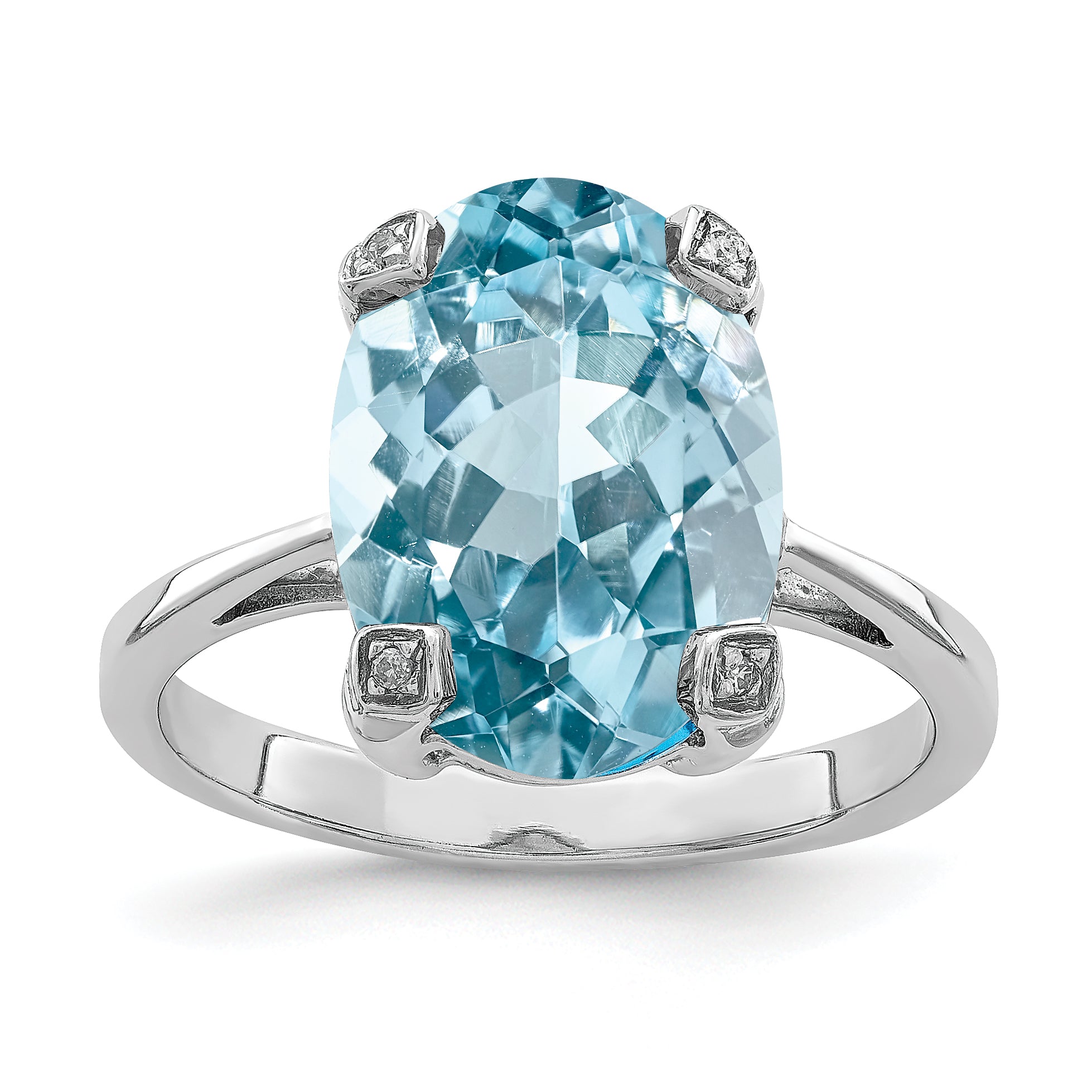 Sterling Silver Rhodium Light Swiss Blue Topaz Diamond Ring Main image