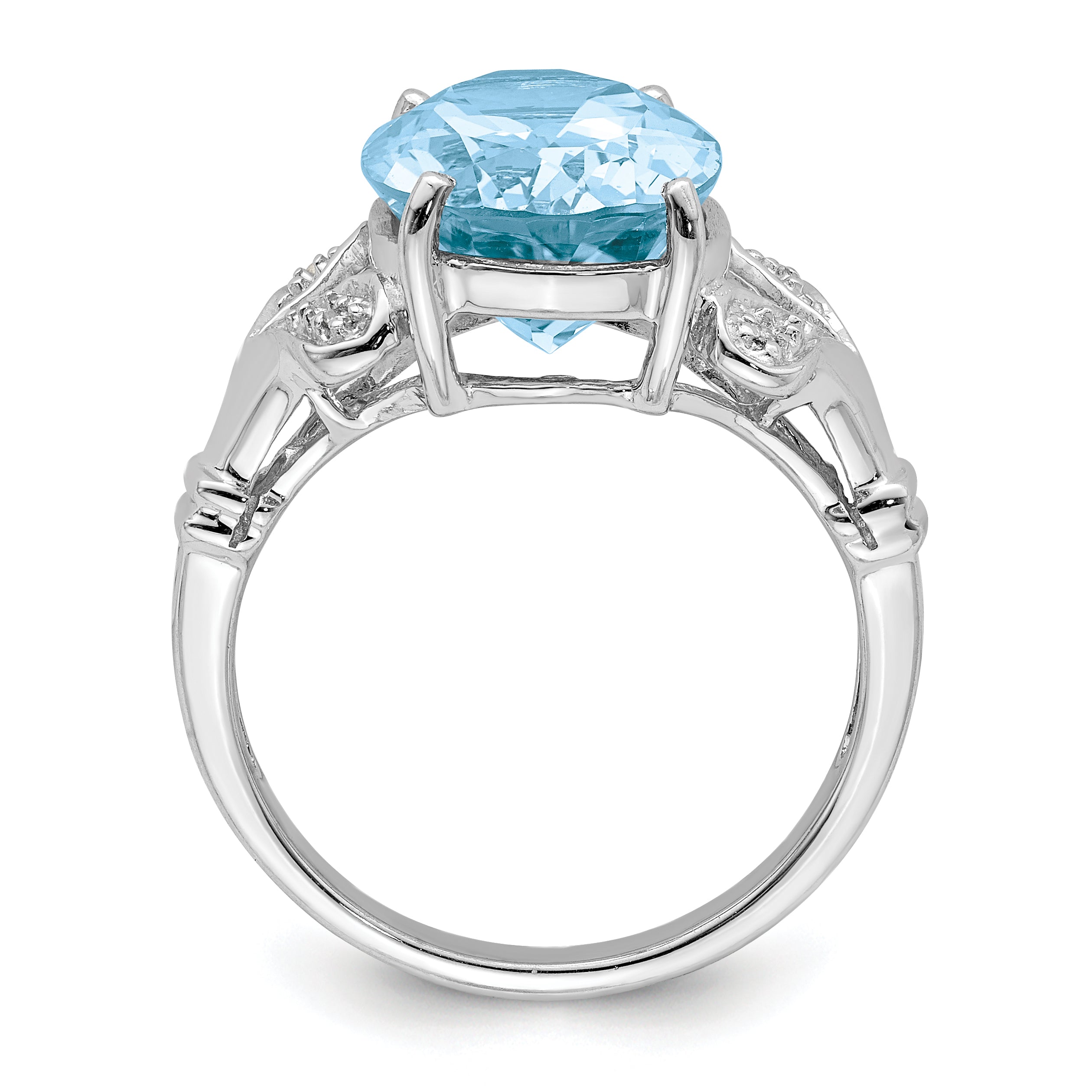 Sterling Silver Rhodium Light Swiss Blue Topaz Diamond Ring Secondary image