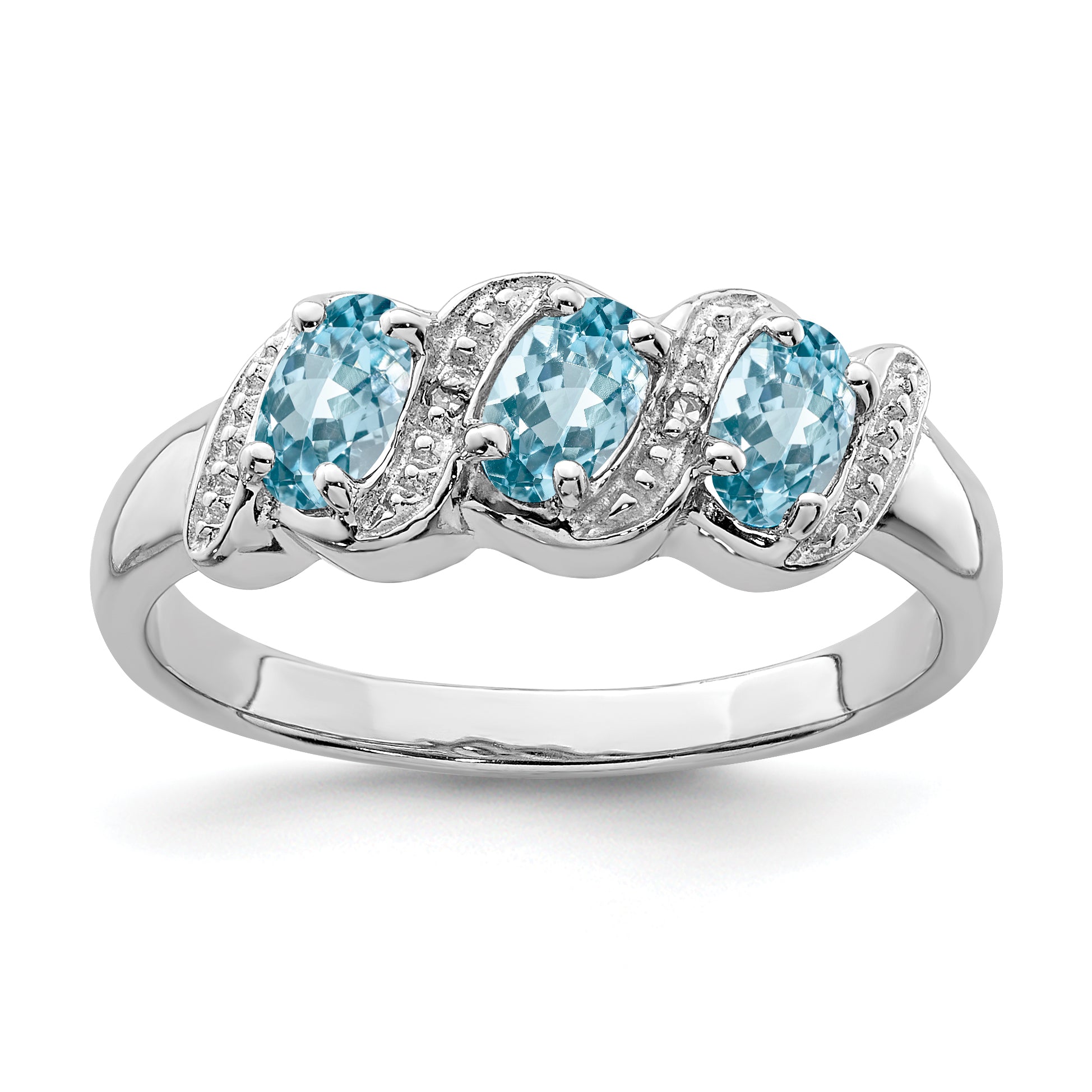 Sterling Silver Rhodium Light Swiss Blue Topaz & Diamond Ring Main image