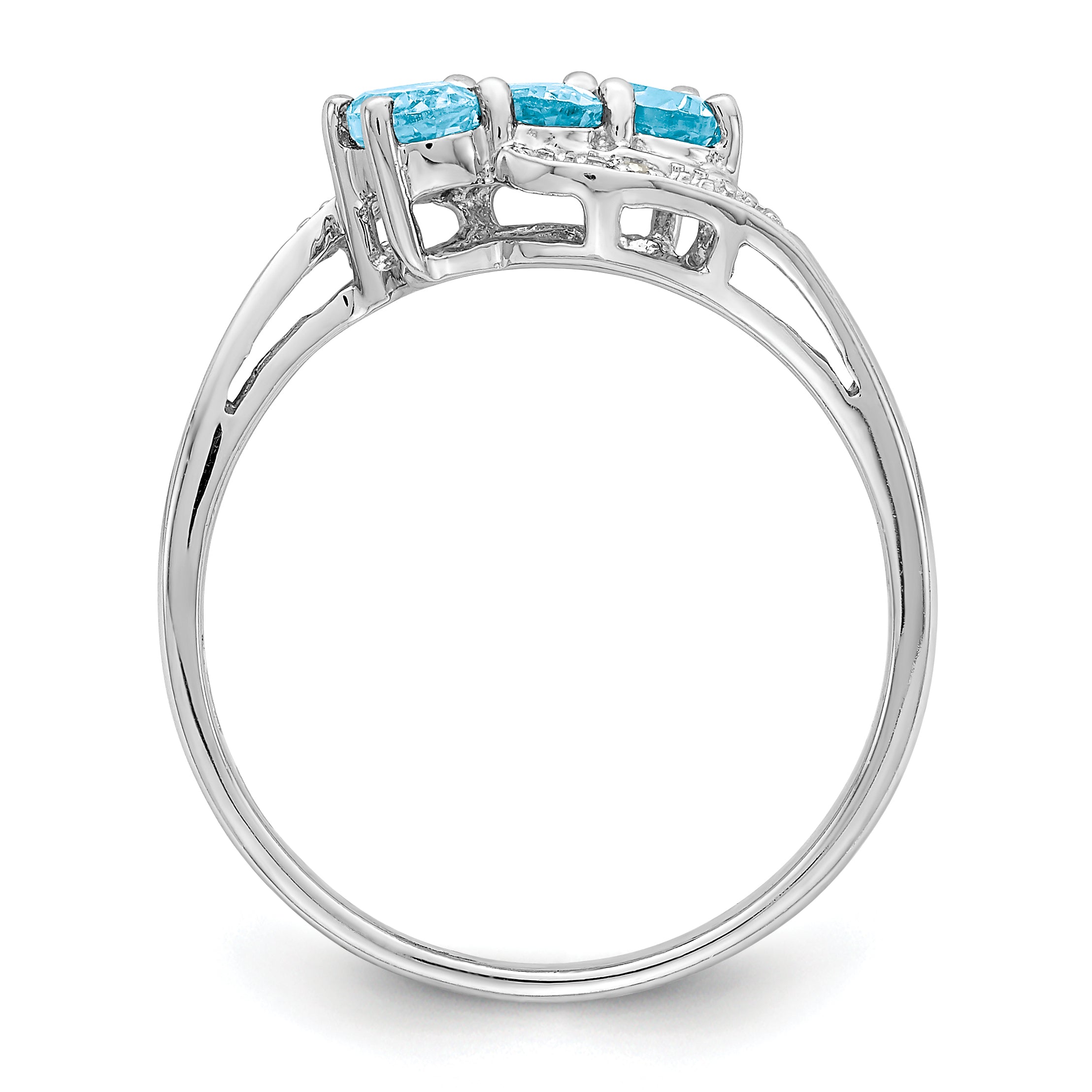 Sterling Silver Rhodium 3 Stone Light Swiss Blue Topaz & Diamond Ring Secondary image