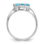 Sterling Silver Rhodium 3 Stone Light Swiss Blue Topaz & Diamond Ring