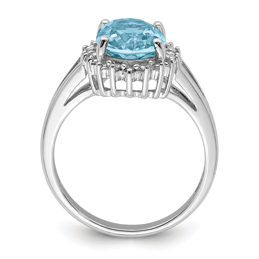 Sterling Silver Rhodium Light Swiss Blue Topaz & Diamond Ring