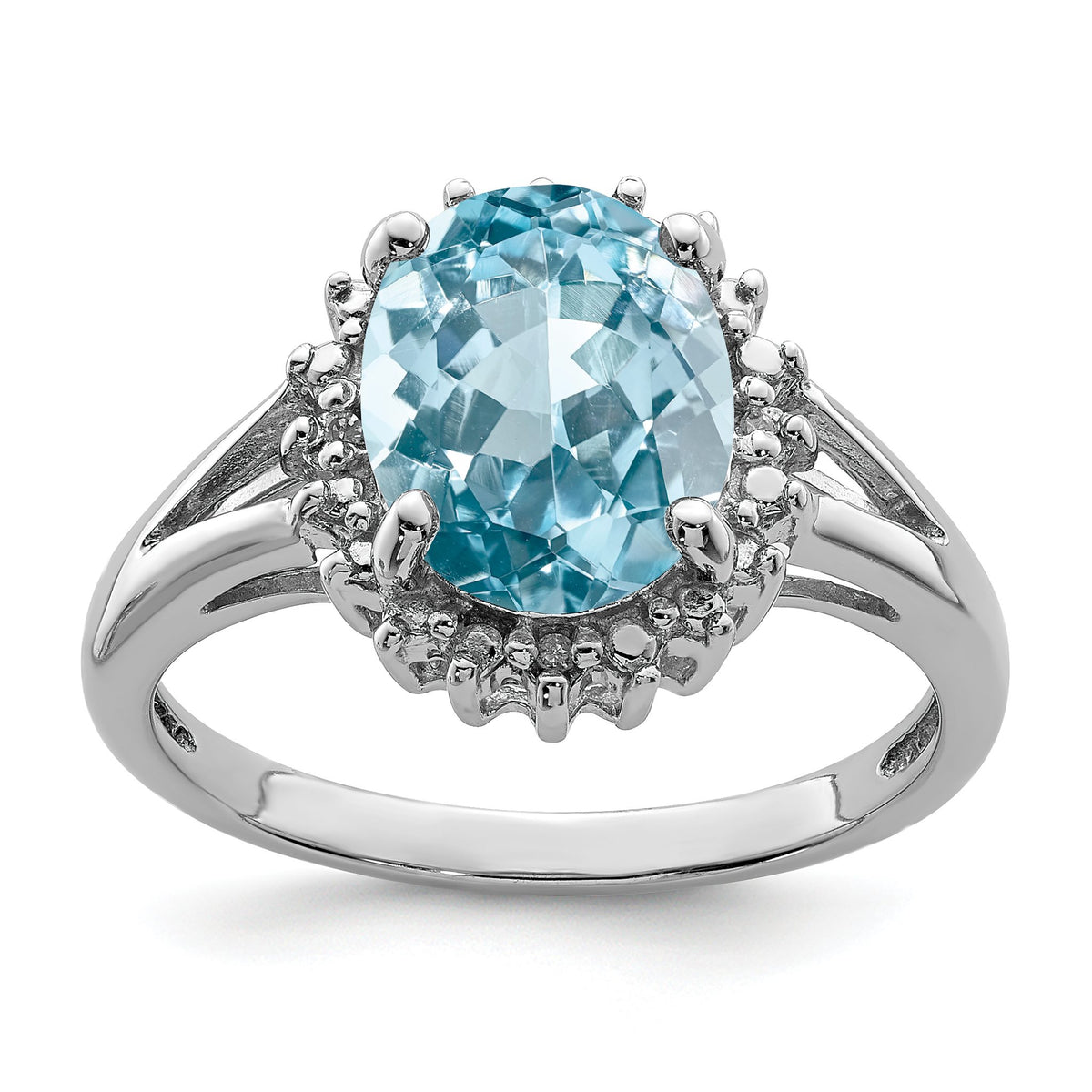 Sterling Silver Rhodium Light Swiss Blue Topaz & Diamond Ring, Size 6–8 - Sophia Jewelers Main image