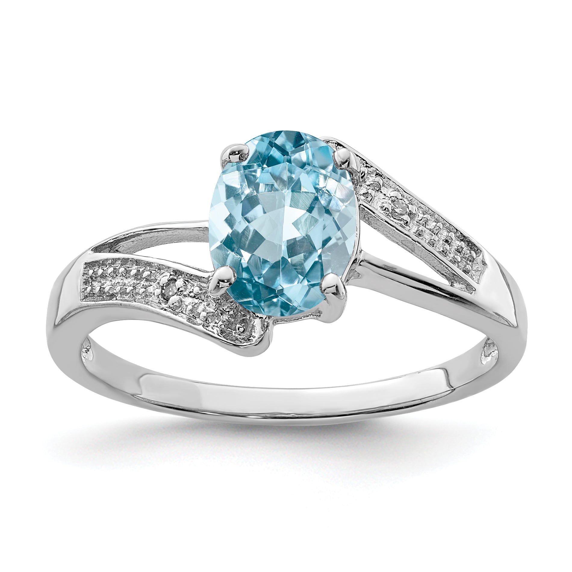 Sterling Silver Rhodium Light Swiss Blue Topaz & Diamond Ring Main image