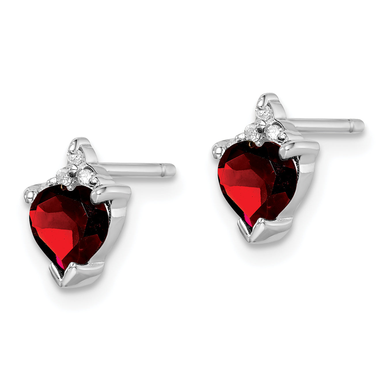 Sterling Silver Rhodium Plated Heart Garnet and Diamond Post Earrings Secondary image