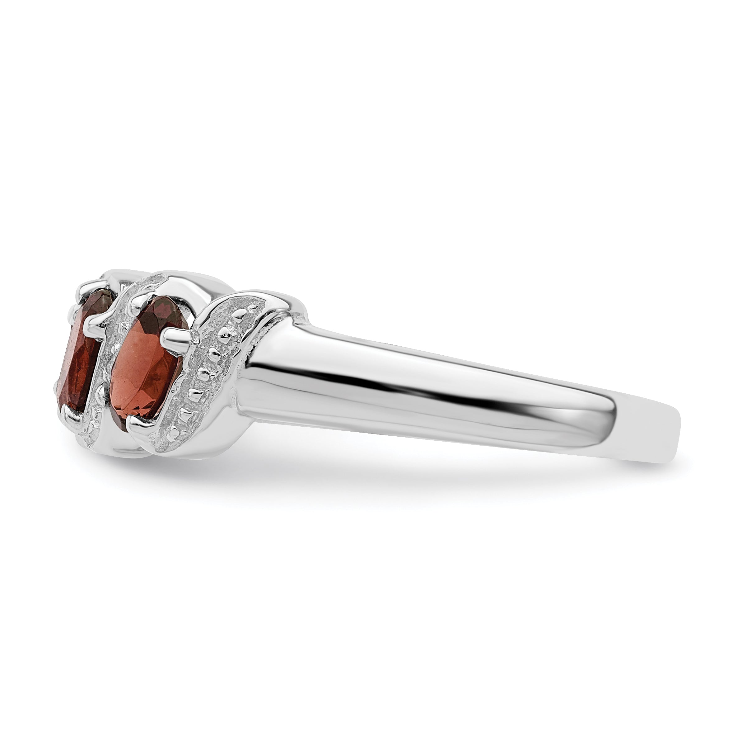 Sterling Silver Rhodium-plated 3 Stone Garnet & Diamond Ring Main image