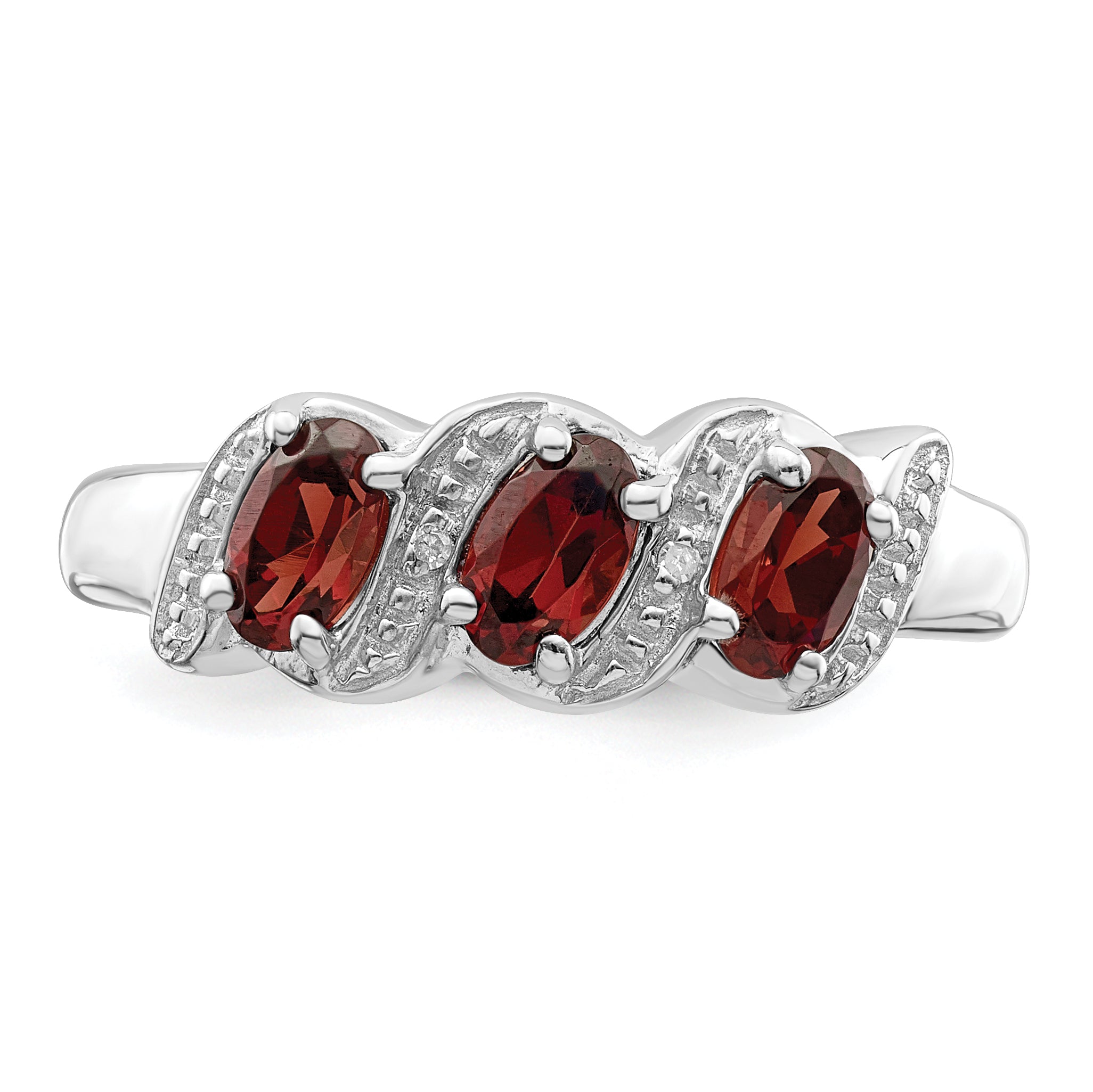 Sterling Silver Rhodium-plated 3 Stone Garnet & Diamond Ring Secondary image