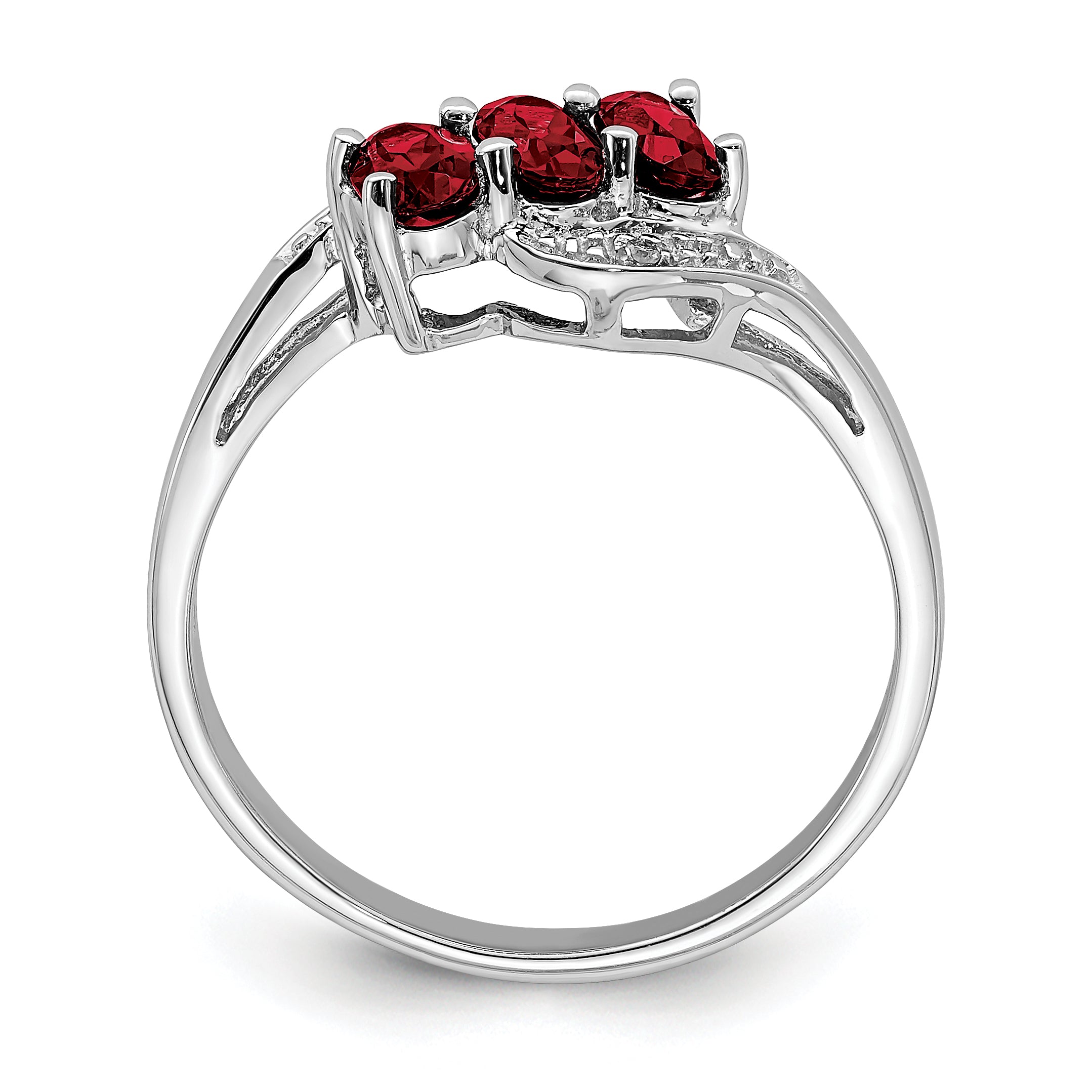 Sterling Silver Rhodium-plated 3 Stone Garnet & Diamond Ring Secondary image