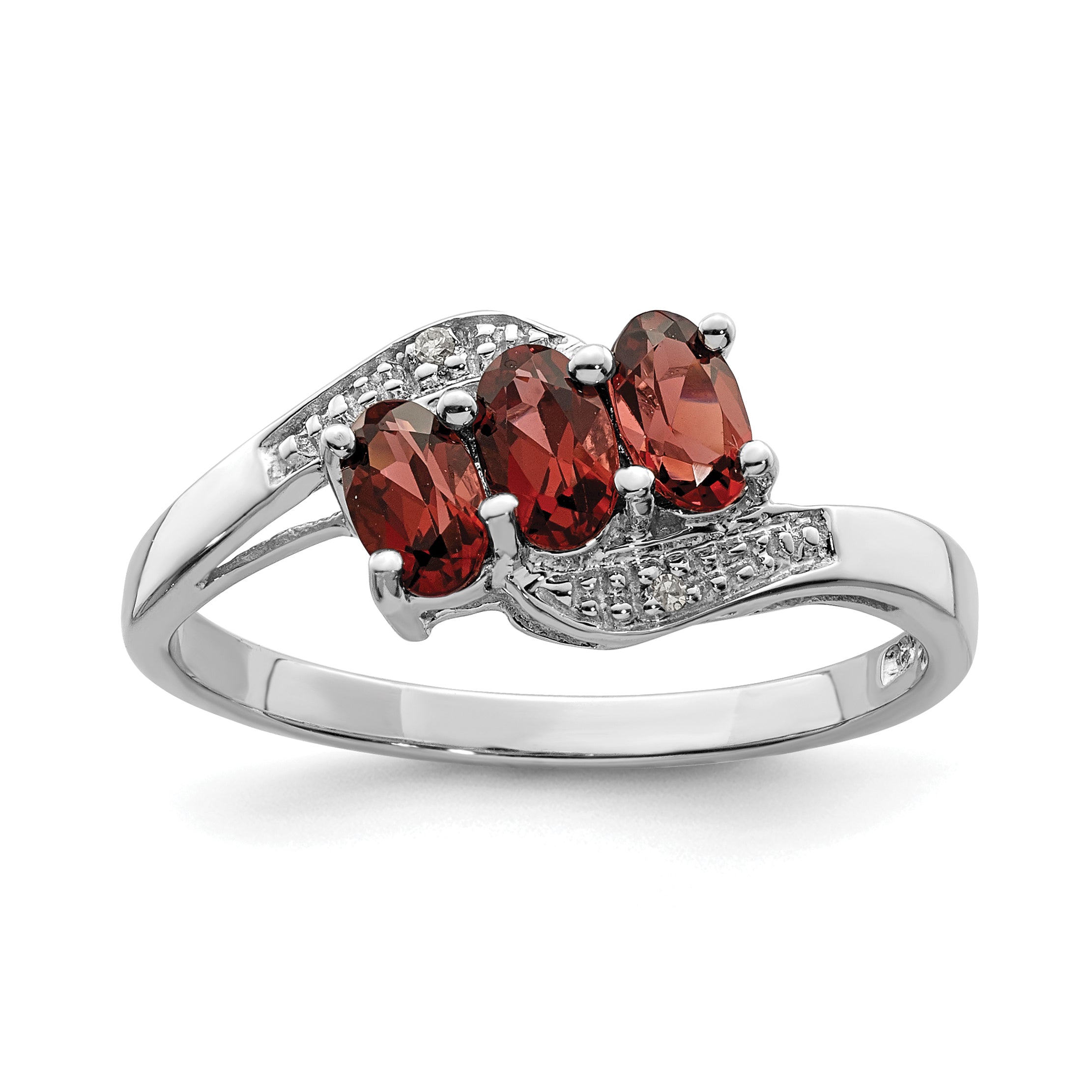 Sterling Silver Rhodium-plated 3 Stone Garnet & Diamond Ring Main image