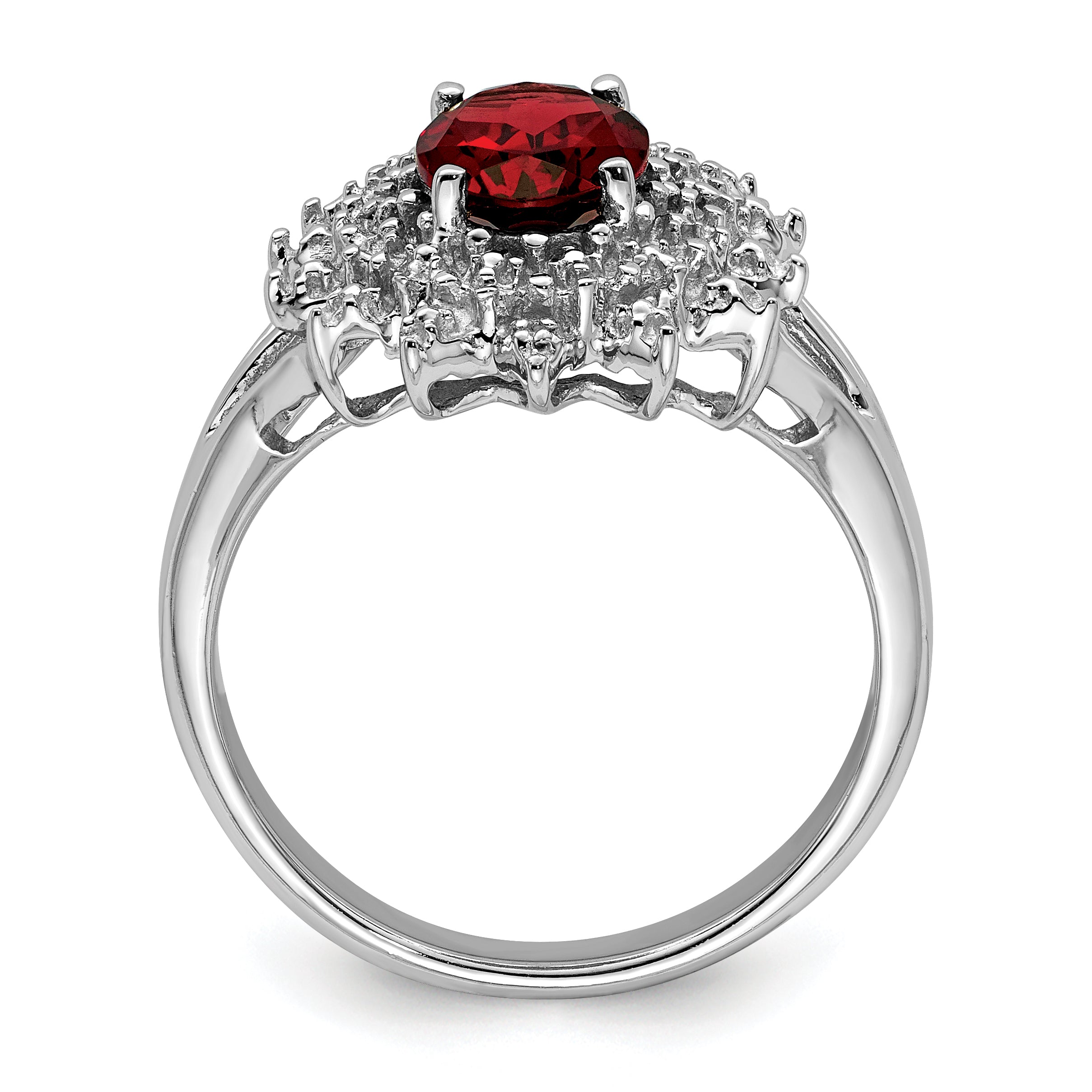 Sterling Silver Rhodium-plated Garnet & Diamond Ring Secondary image